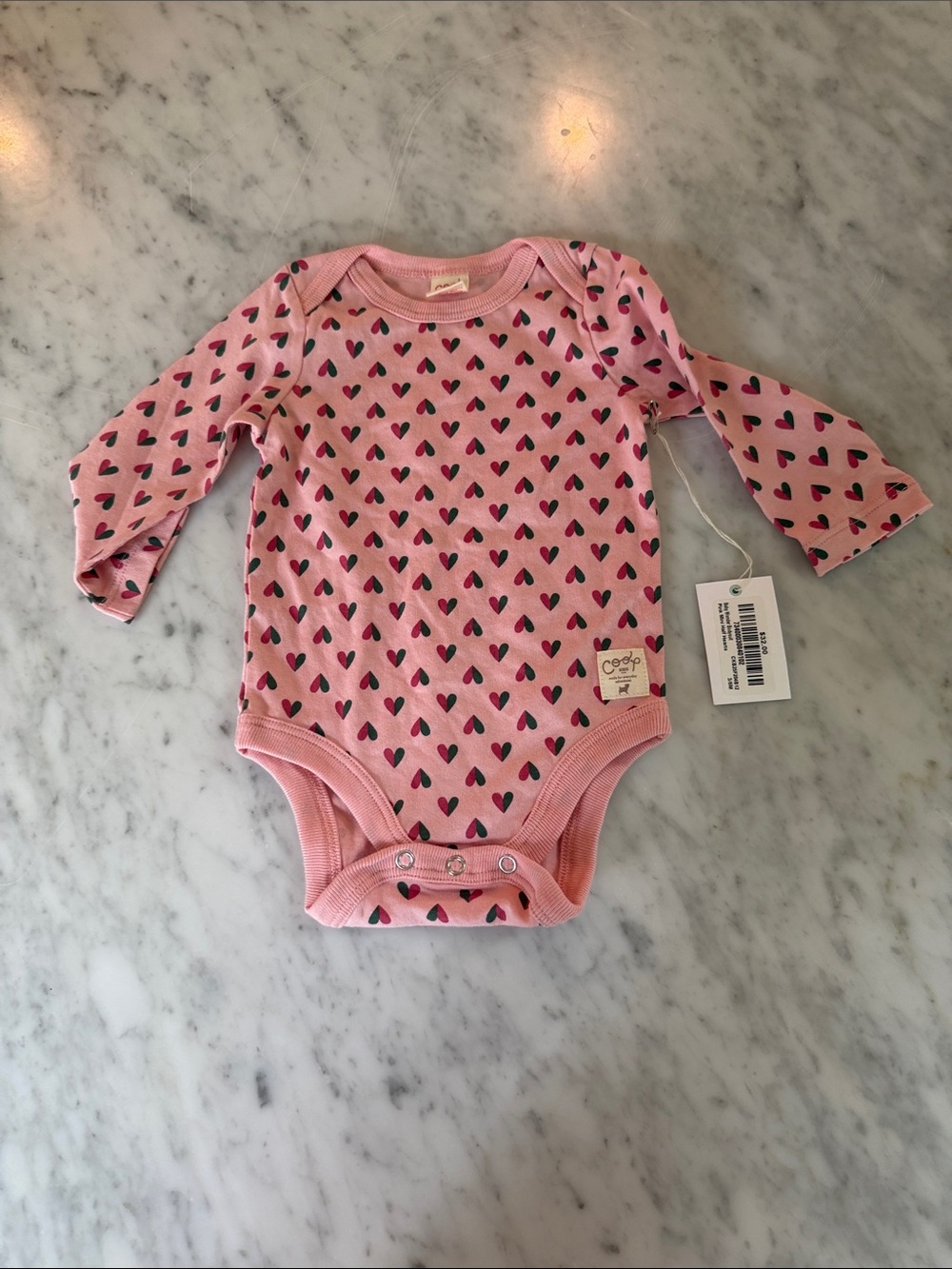 Long-Sleeve Pink Heart Print Baby Bodysuit